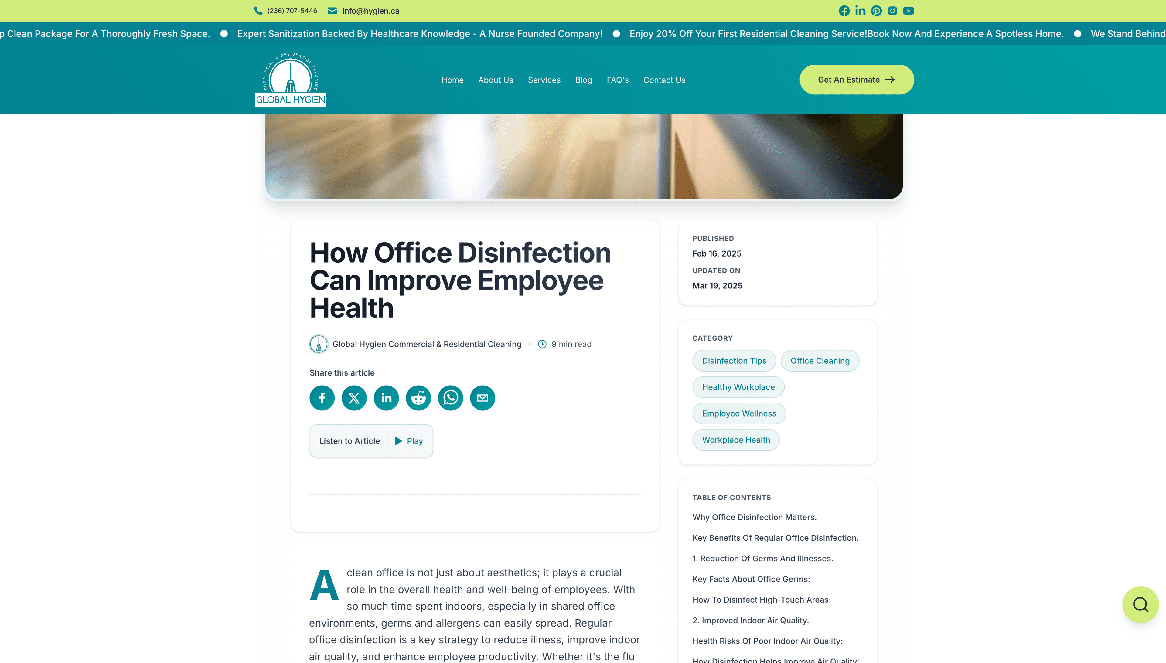 Global Hygien responsive page detail